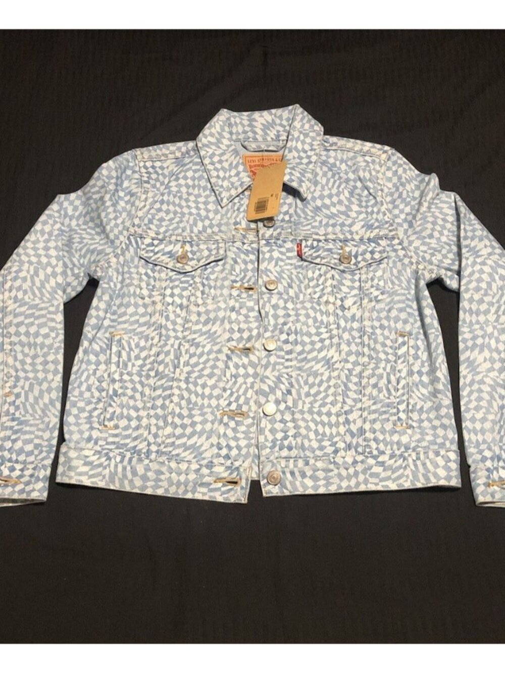 Levi's Blue Original Trucker Jacket Patterned Denim Jacket. Size Small. White - Picture 1 of 7